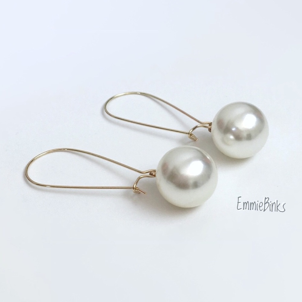 New Threader Style Pearl Drop Dangle Earrings - Kidney Wire Dangle - Picture 3 of 16
